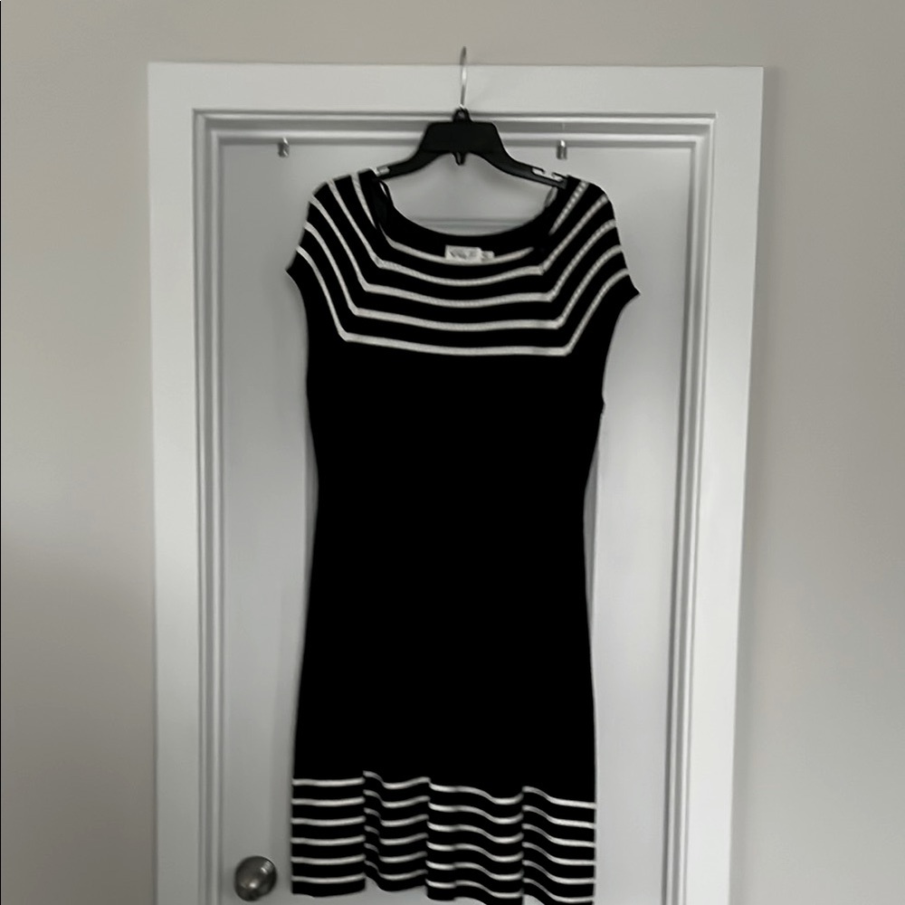Eliza J Navy and White Striped Midi Dress